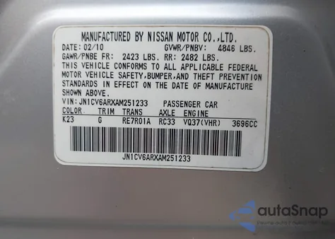 2010 Infiniti G37X из США, поврежденный, VIN JN1CV6ARXAM251233